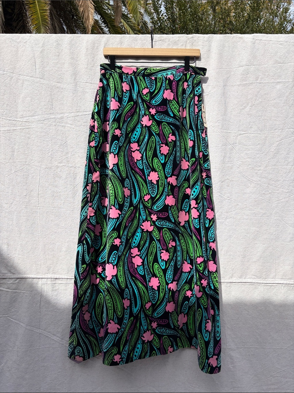 Floral Paisley A-Line Skirt in Black, Green & Pink